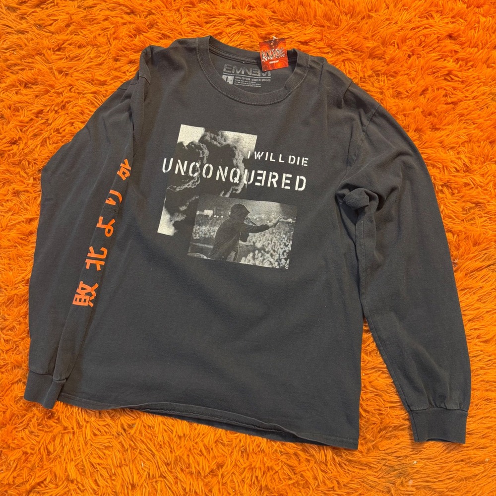 Eminem I Will Die Unconquered Long Sleeve Graphic T-Shirt Mens L Black Cotton